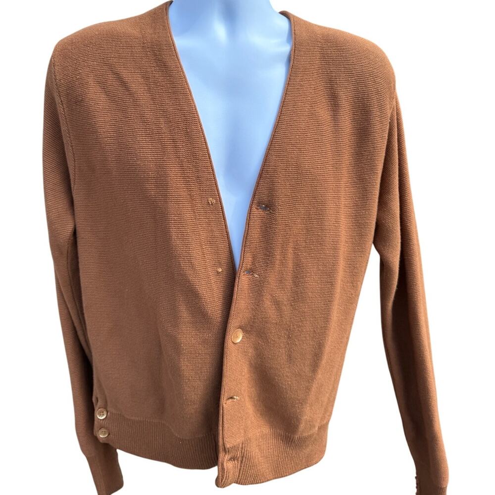 VTG Lord Jeff Cardigan Sweater Mens L Orange Button Up Grandpa USA V Neck Grunge
